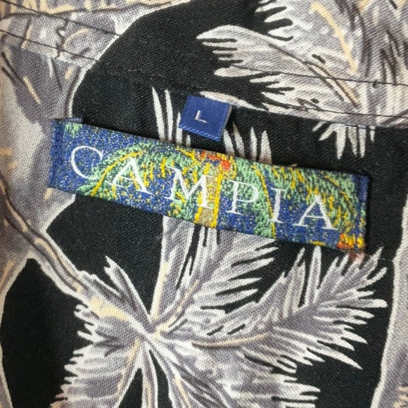Campia Mens Shirt Black Floral Hawaiian Button Up Size L - Picture 11 of 11